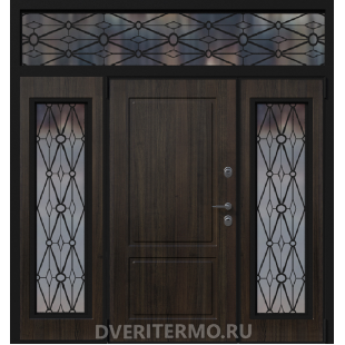Термо дверь Волга с фрамугой и окном венге
