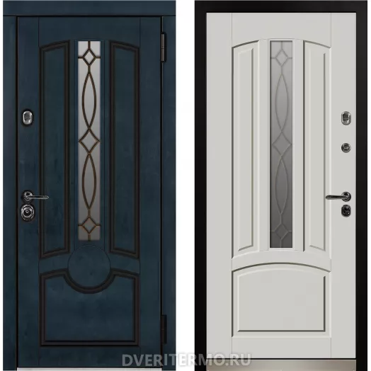 Уличная дверь термо Дели с витражом для коттеджей